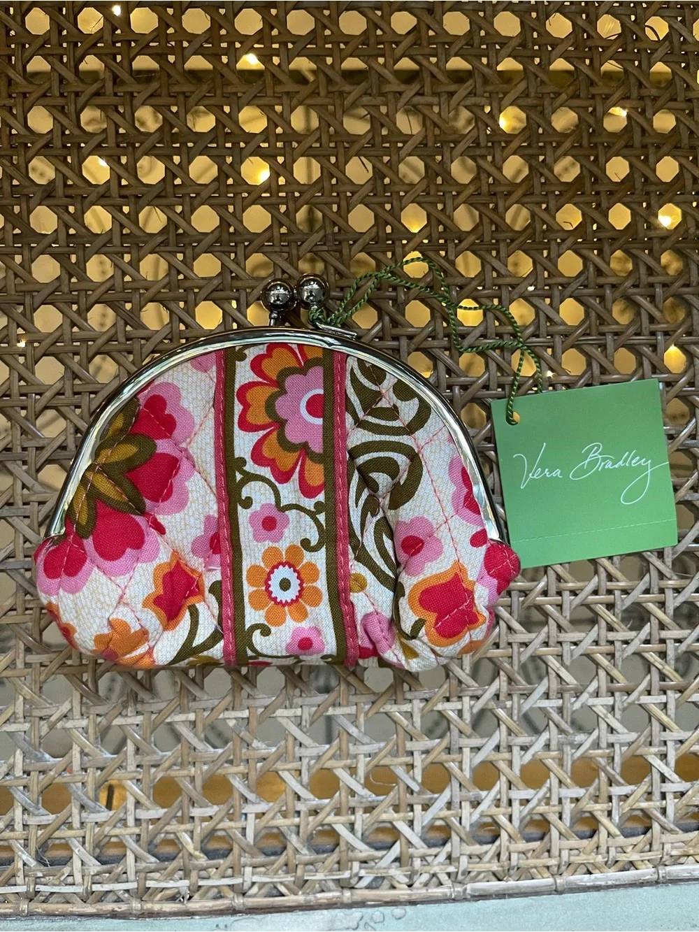 Vera Bradley Vintage “Folkloric” Pink Floral Quilted Kiss-Lock Coin Purse NWT